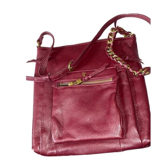 Elliott Lucca Gwen Burgundy Leather Large Multi-Pocket Crossbody Bag - Picture 1 of 6